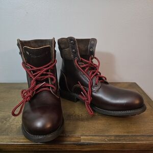 Men's Brown Milwaukee Leather Boots with Red Laces